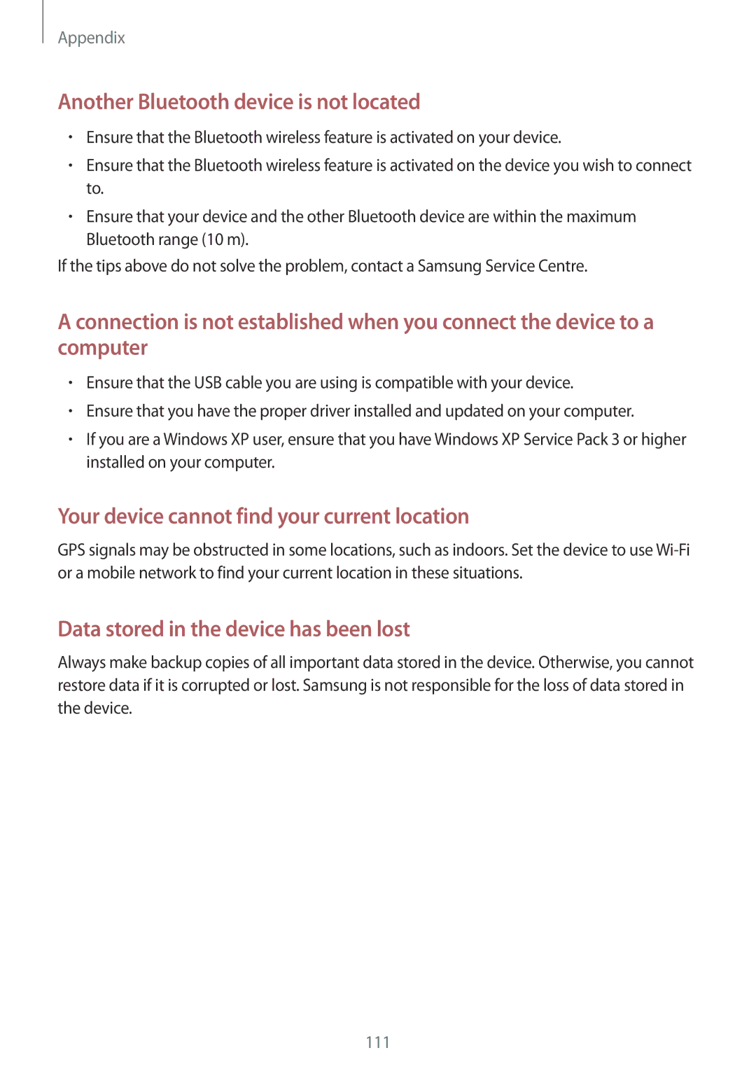 Samsung SM-P580NZKAITV, SM-P580NZKADBT, SM-P580NZKAXEF, SM-P580NZKATUR manual Another Bluetooth device is not located 