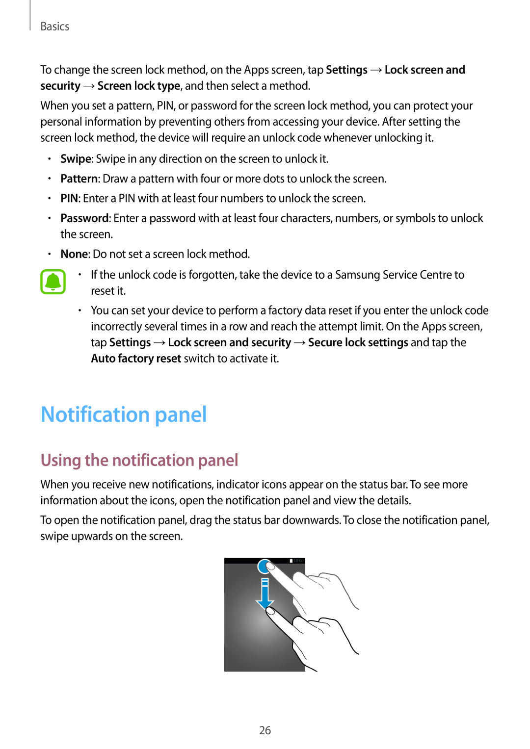 Samsung SM-P580NZKAXSK, SM-P580NZKADBT, SM-P580NZKAXEF, SM-P580NZKATUR manual Notification panel, Using the notification panel 