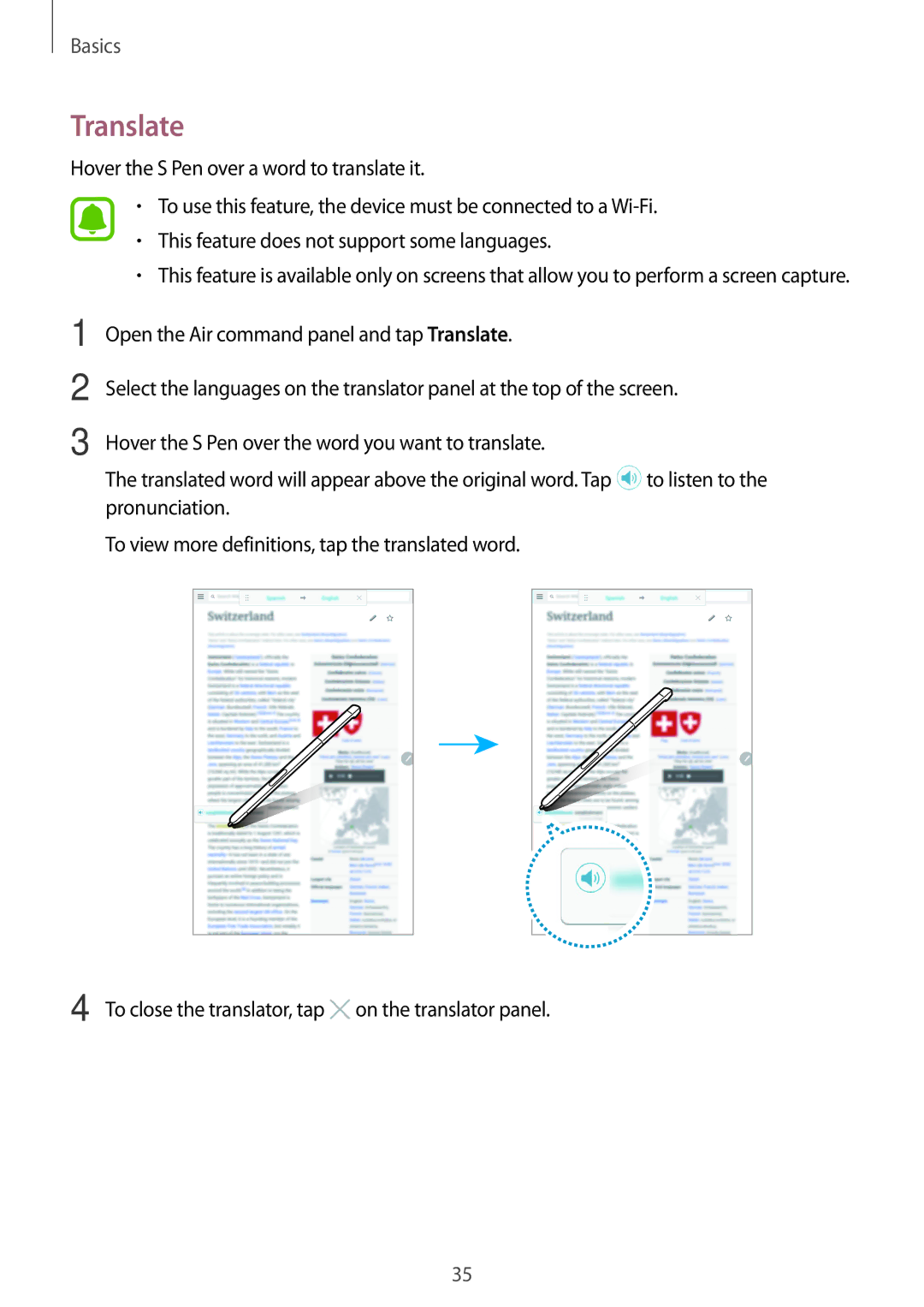 Samsung SM-P580NZKAXSK, SM-P580NZKADBT, SM-P580NZKAXEF, SM-P580NZKATUR, SM-P580NZKAITV, SM-P580NZWATUR manual Translate 