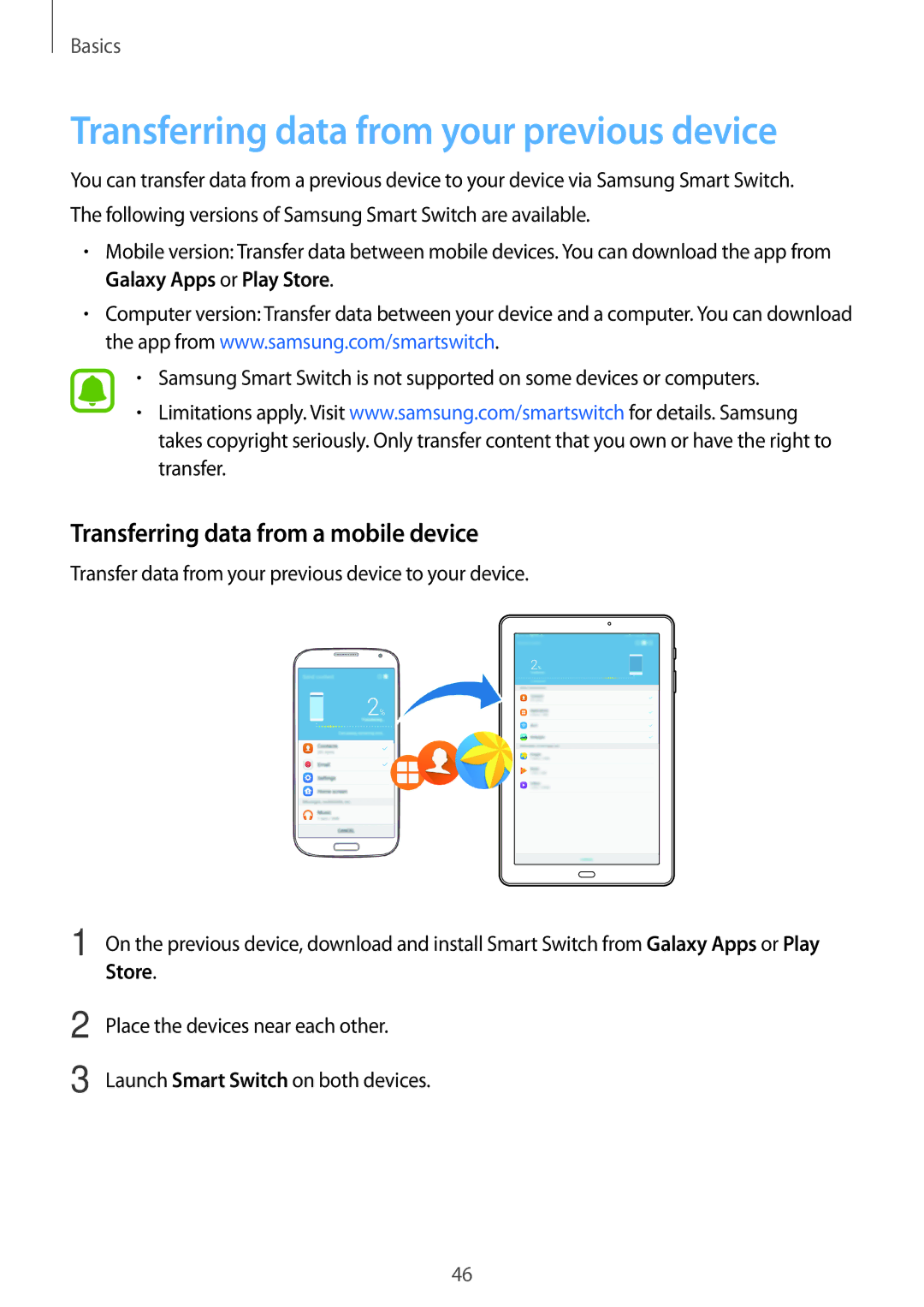 Samsung SM-P580NZKAXEF, SM-P580NZKADBT Transferring data from your previous device, Transferring data from a mobile device 