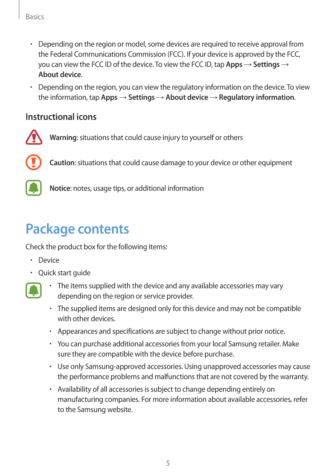 Samsung SM-P580NZKAPHE, SM-P580NZKADBT, SM-P580NZKAXEF, SM-P580NZKATUR, SM-P580NZKAITV, SM-P580NZWATUR manual Package contents 