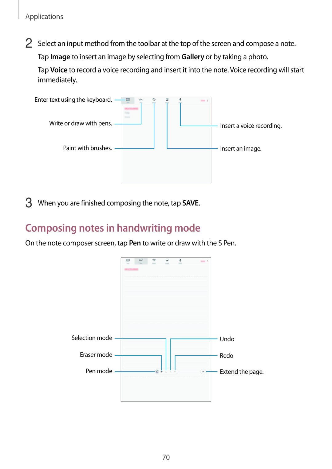 Samsung SM-P580NZKAXEH, SM-P580NZKADBT, SM-P580NZKAXEF, SM-P580NZKATUR, SM-P580NZKAITV Composing notes in handwriting mode 