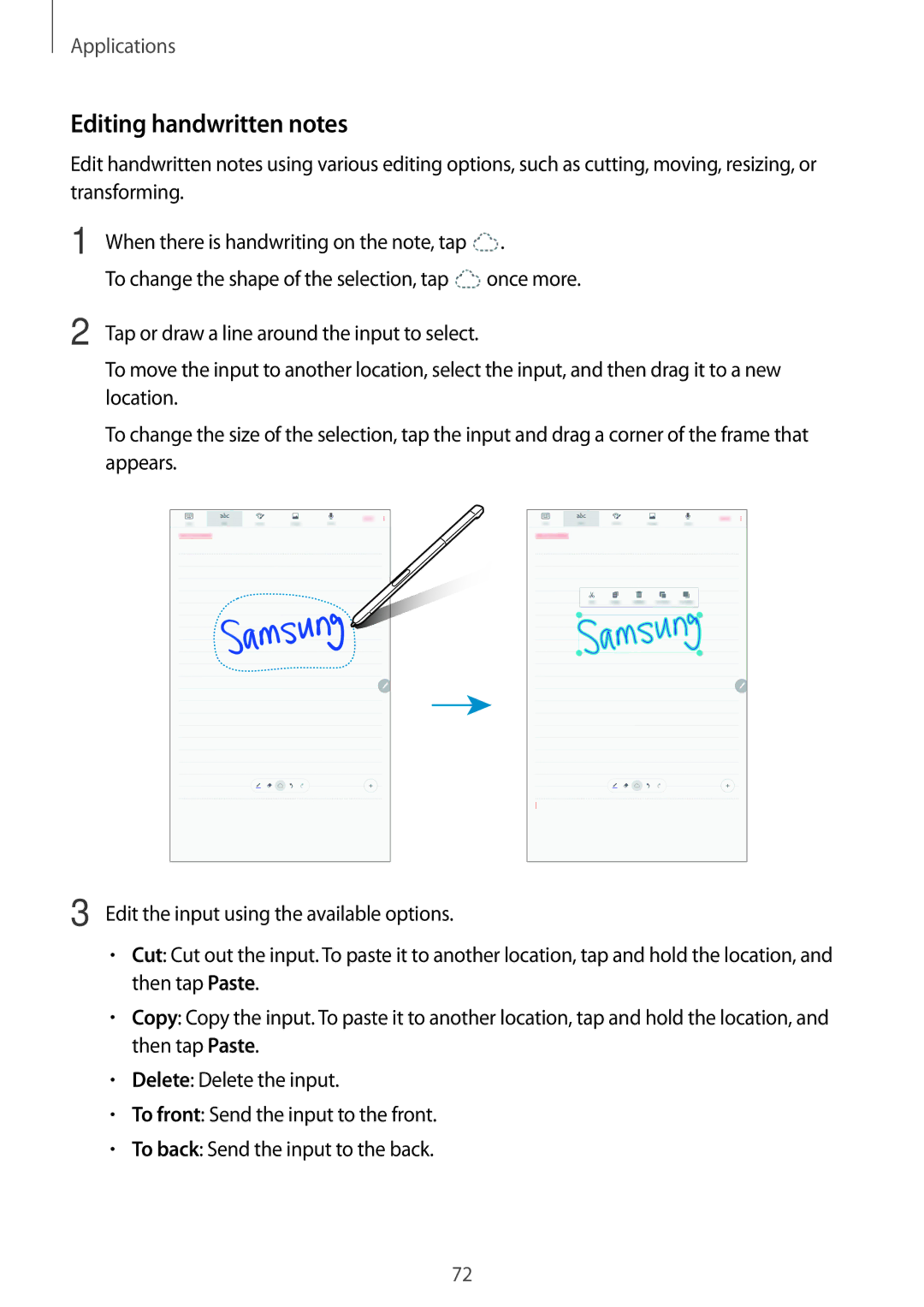 Samsung SM-P580NZKADBT, SM-P580NZKAXEF, SM-P580NZKATUR, SM-P580NZKAITV, SM-P580NZWATUR manual Editing handwritten notes 