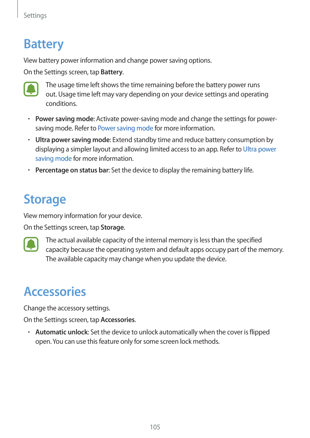 Samsung SM-P580NZKAKSA manual Storage, Accessories 