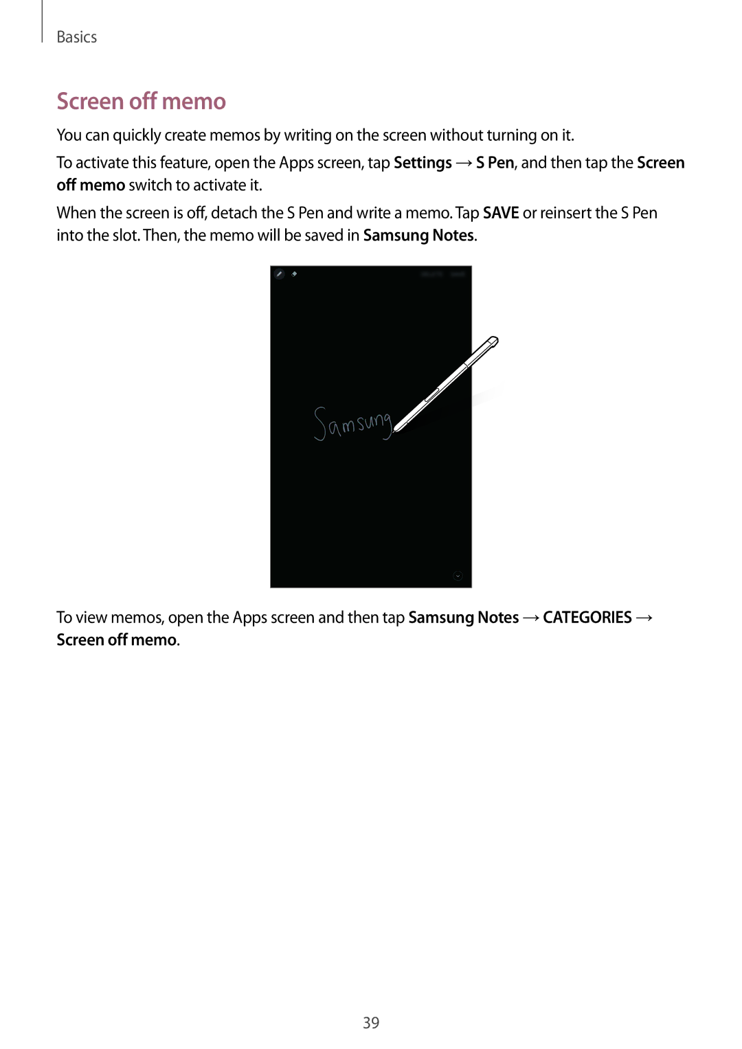 Samsung SM-P580NZKAKSA manual Screen off memo 