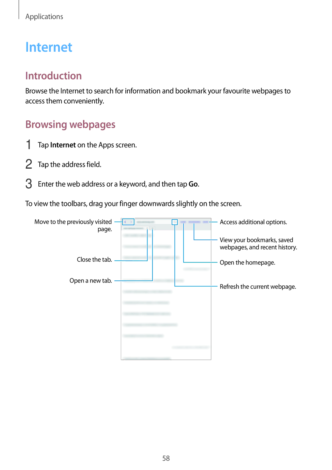 Samsung SM-P580NZKAKSA manual Internet, Browsing webpages 