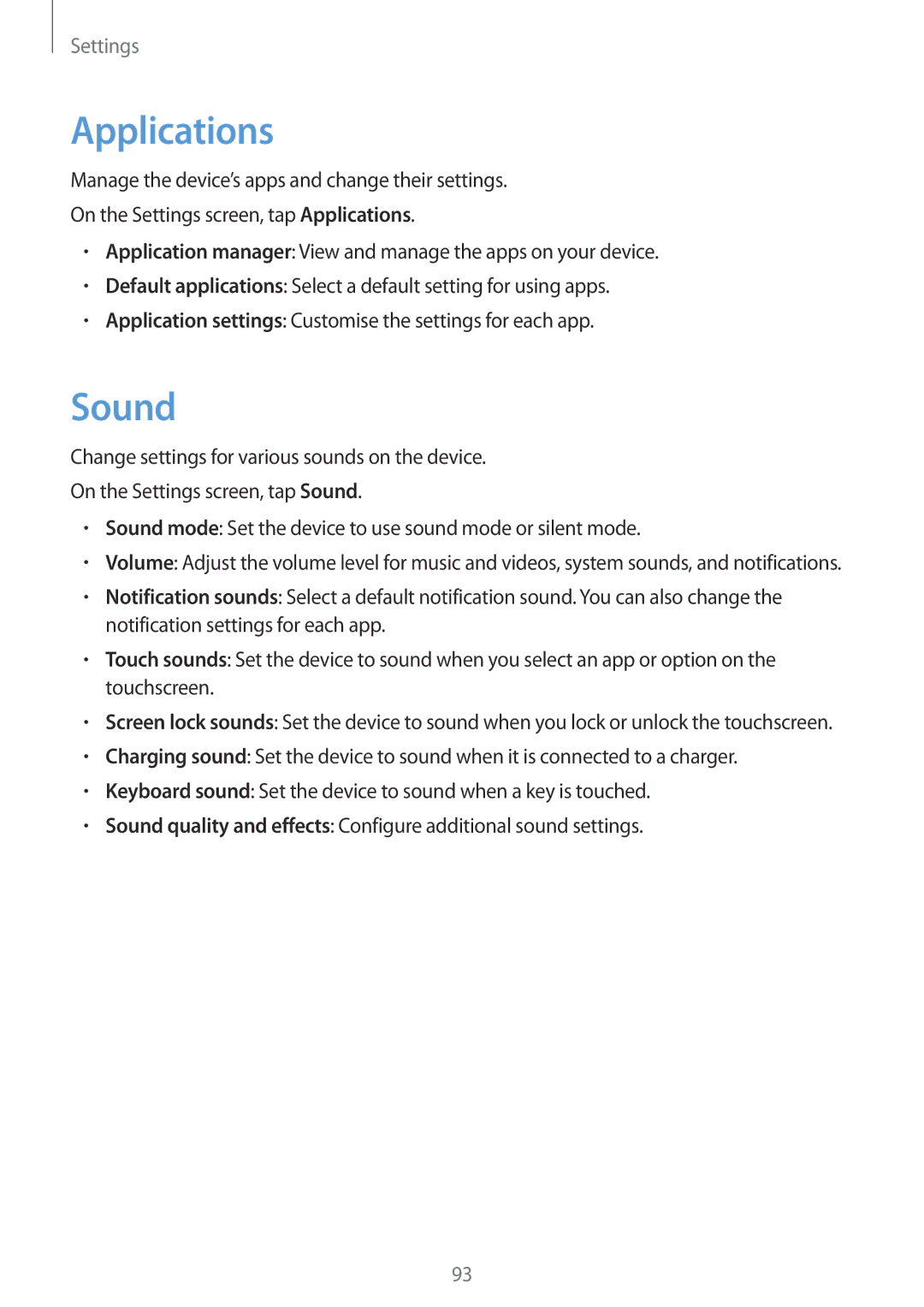 Samsung SM-P580NZKAKSA manual Applications, Sound 