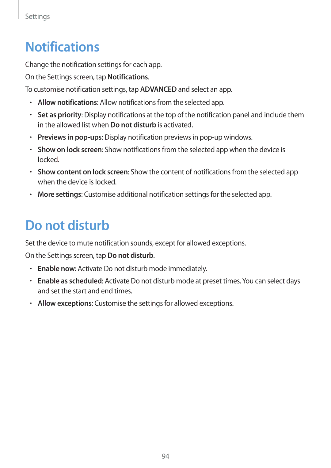 Samsung SM-P580NZKAKSA manual Notifications, Do not disturb 