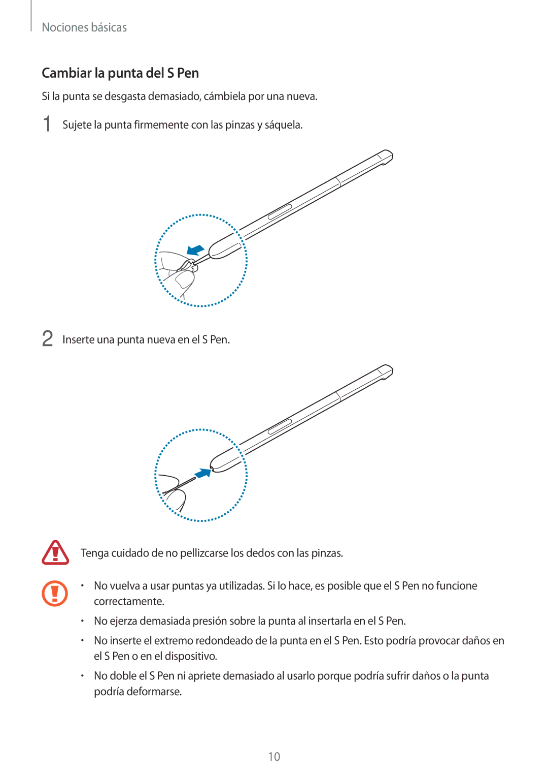 Samsung SM-P580NZKAPHE manual Cambiar la punta del S Pen 