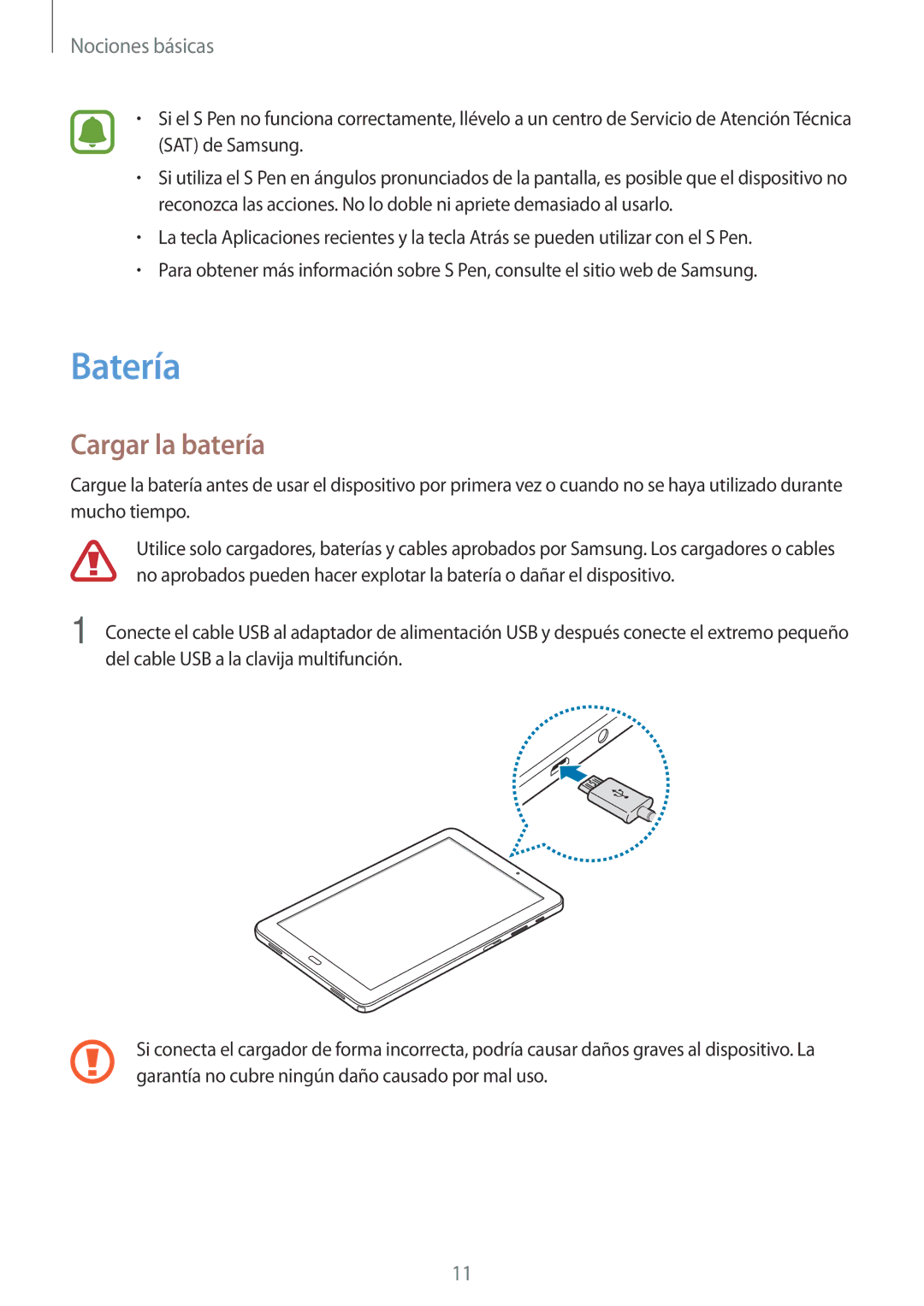 Samsung SM-P580NZKAPHE manual Batería, Cargar la batería 