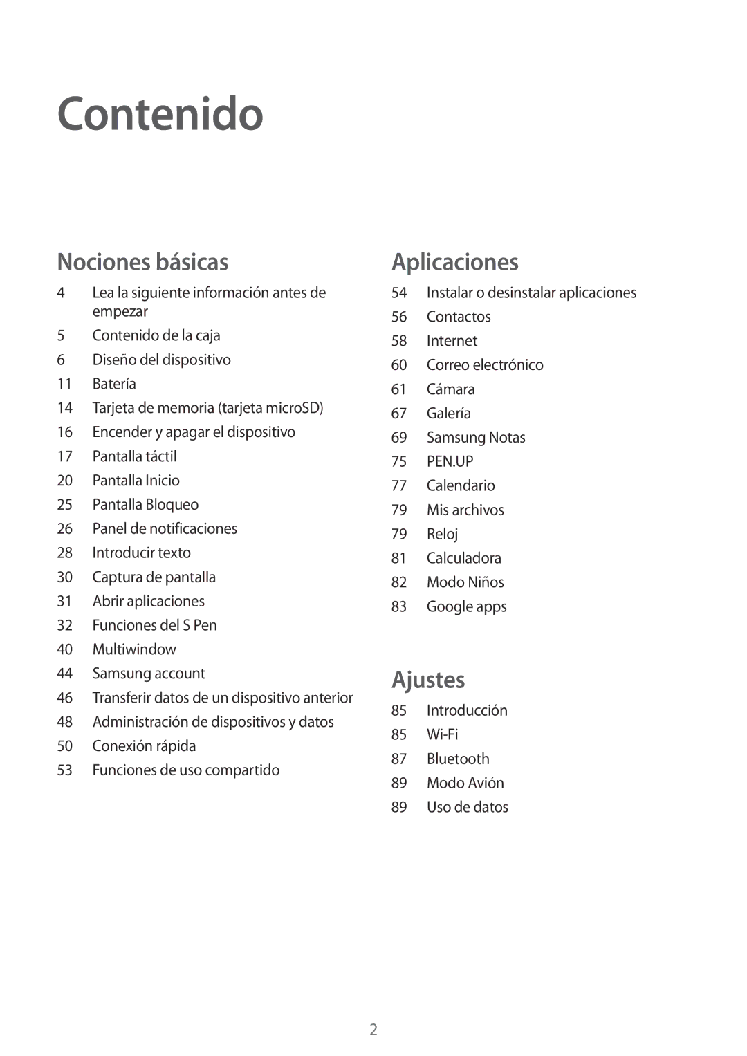 Samsung SM-P580NZKAPHE manual Contenido 