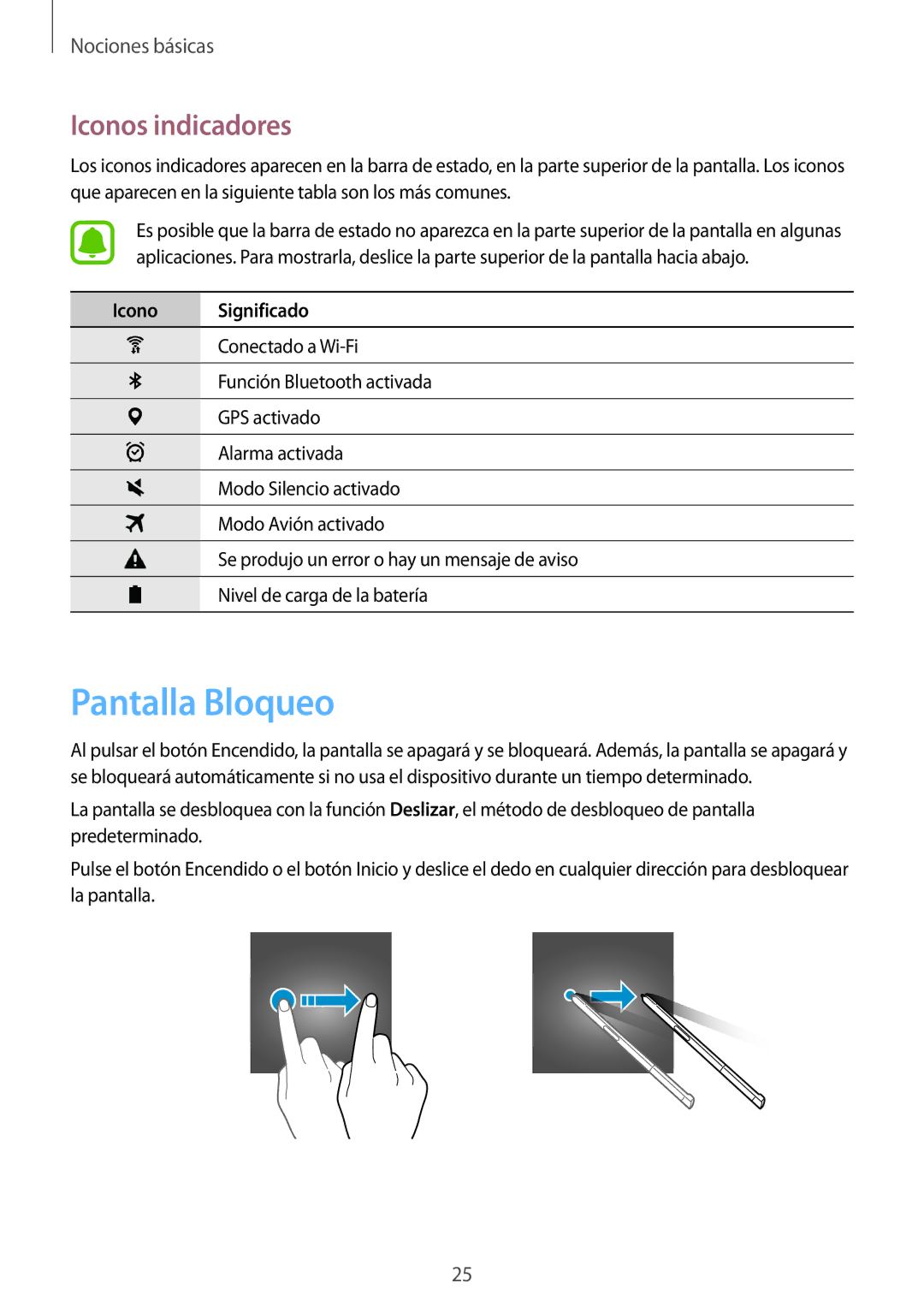 Samsung SM-P580NZKAPHE manual Pantalla Bloqueo, Iconos indicadores, Icono Significado 