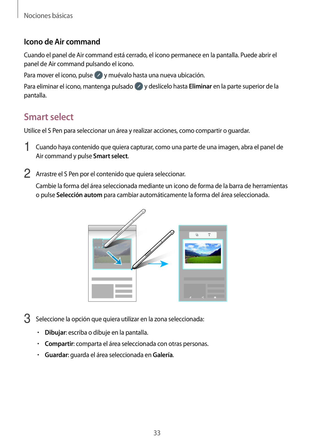 Samsung SM-P580NZKAPHE manual Smart select, Icono de Air command 