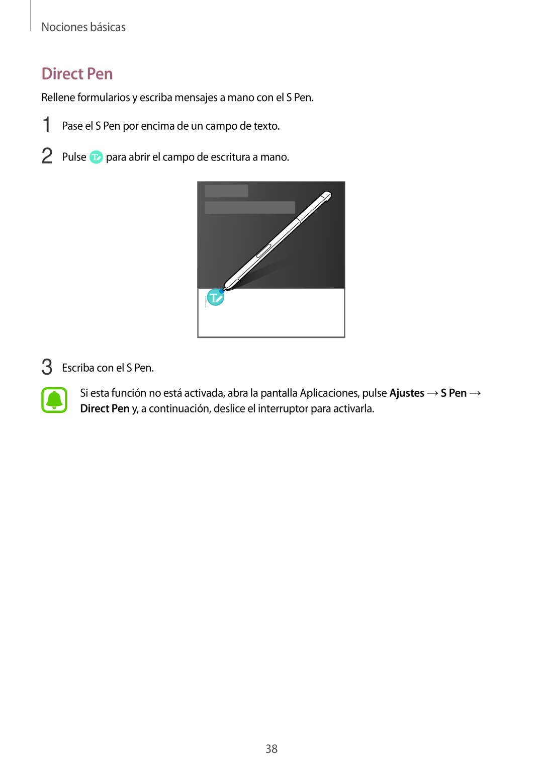 Samsung SM-P580NZKAPHE manual Direct Pen 