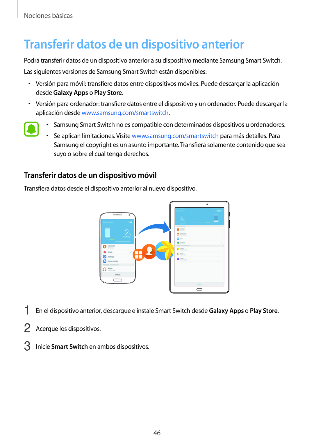 Samsung SM-P580NZKAPHE manual Transferir datos de un dispositivo anterior, Transferir datos de un dispositivo móvil 