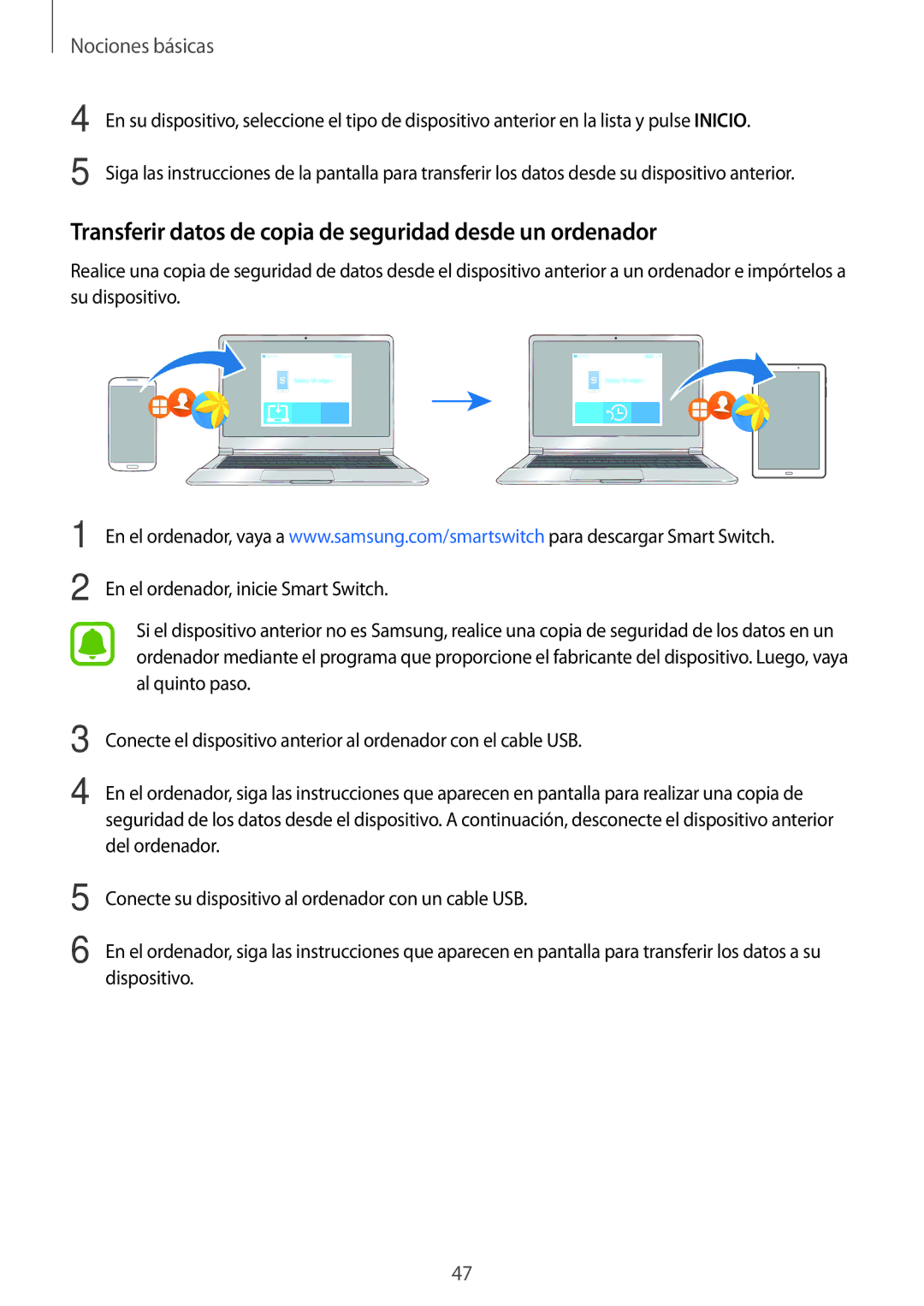 Samsung SM-P580NZKAPHE manual Transferir datos de copia de seguridad desde un ordenador 