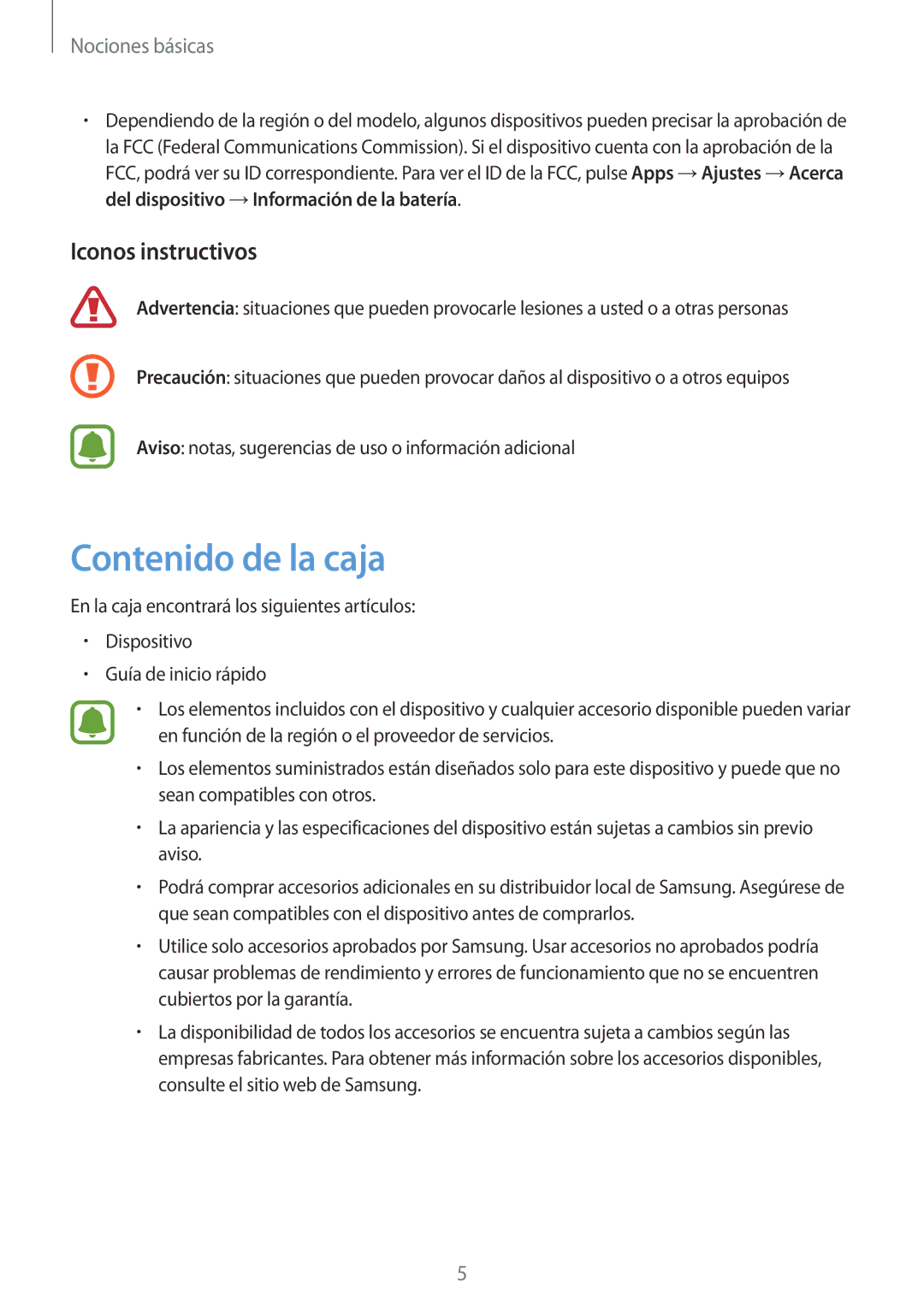 Samsung SM-P580NZKAPHE manual Contenido de la caja, Iconos instructivos 