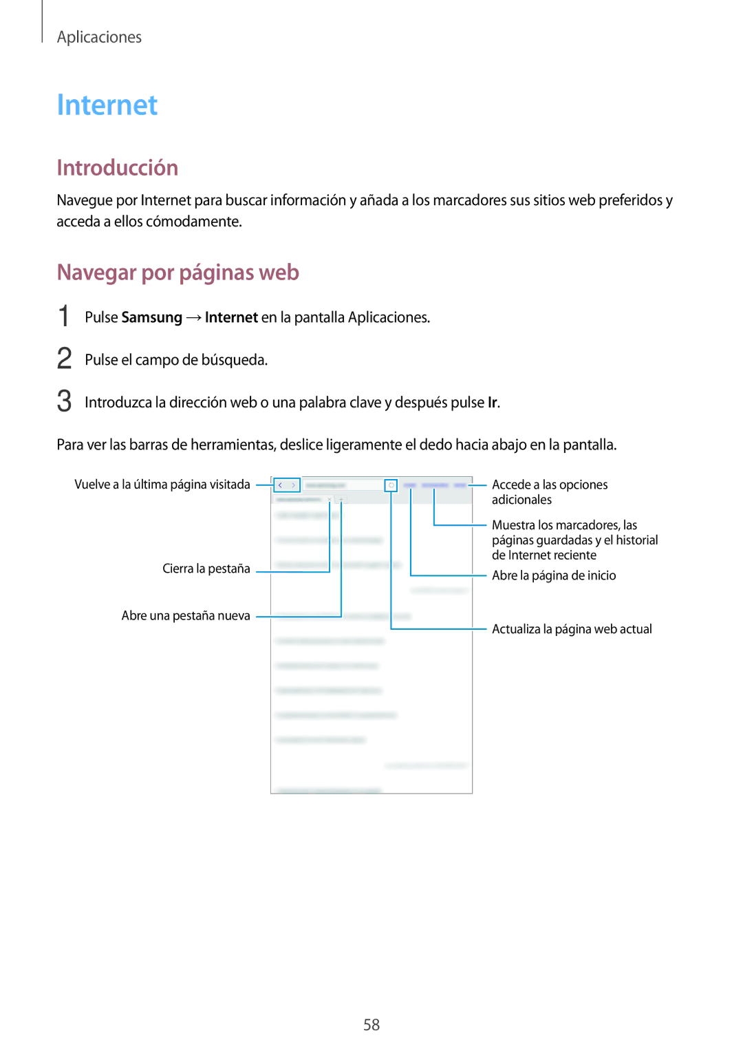 Samsung SM-P580NZKAPHE manual Internet, Navegar por páginas web 