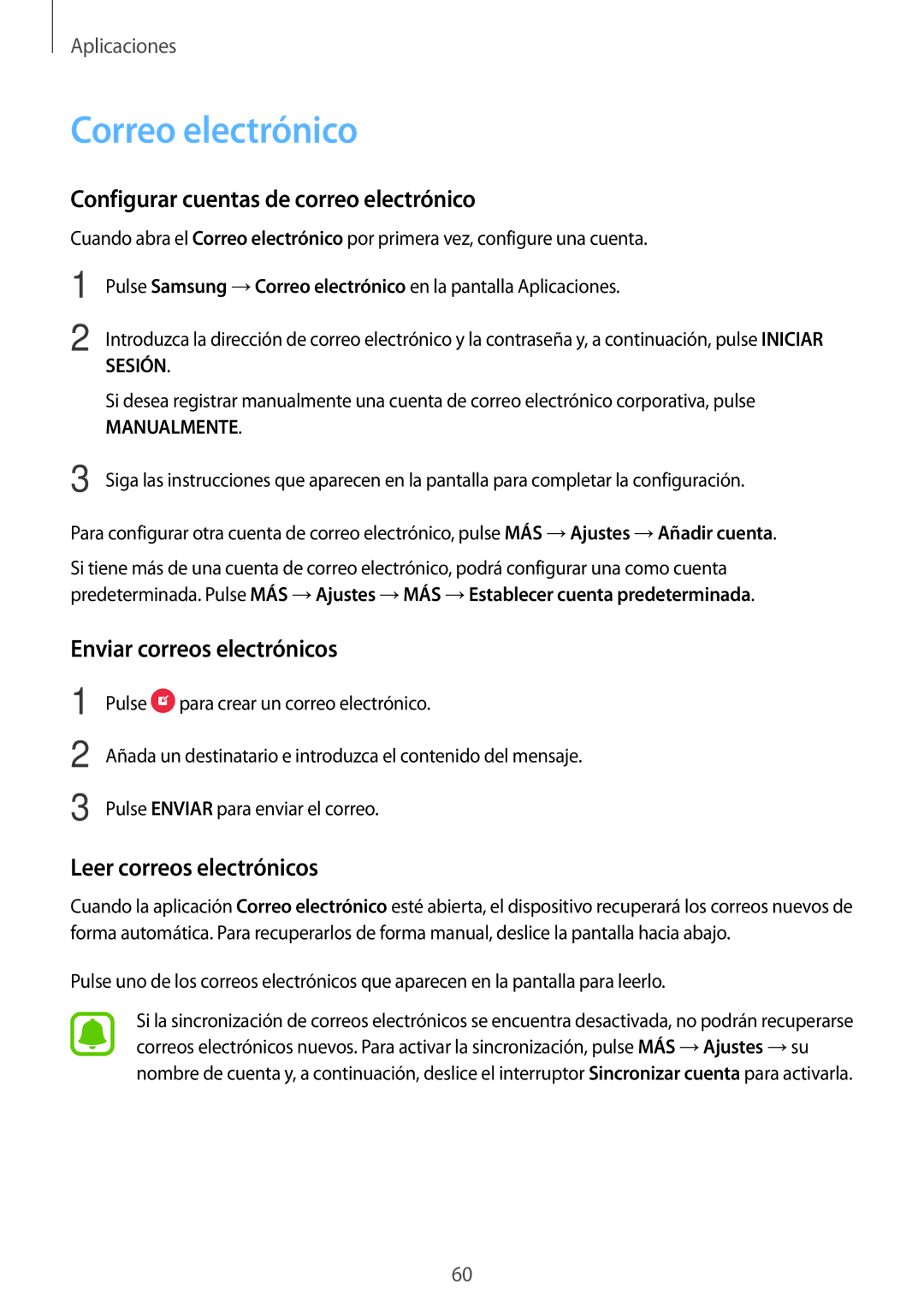 Samsung SM-P580NZKAPHE manual Correo electrónico, Configurar cuentas de correo electrónico, Enviar correos electrónicos 