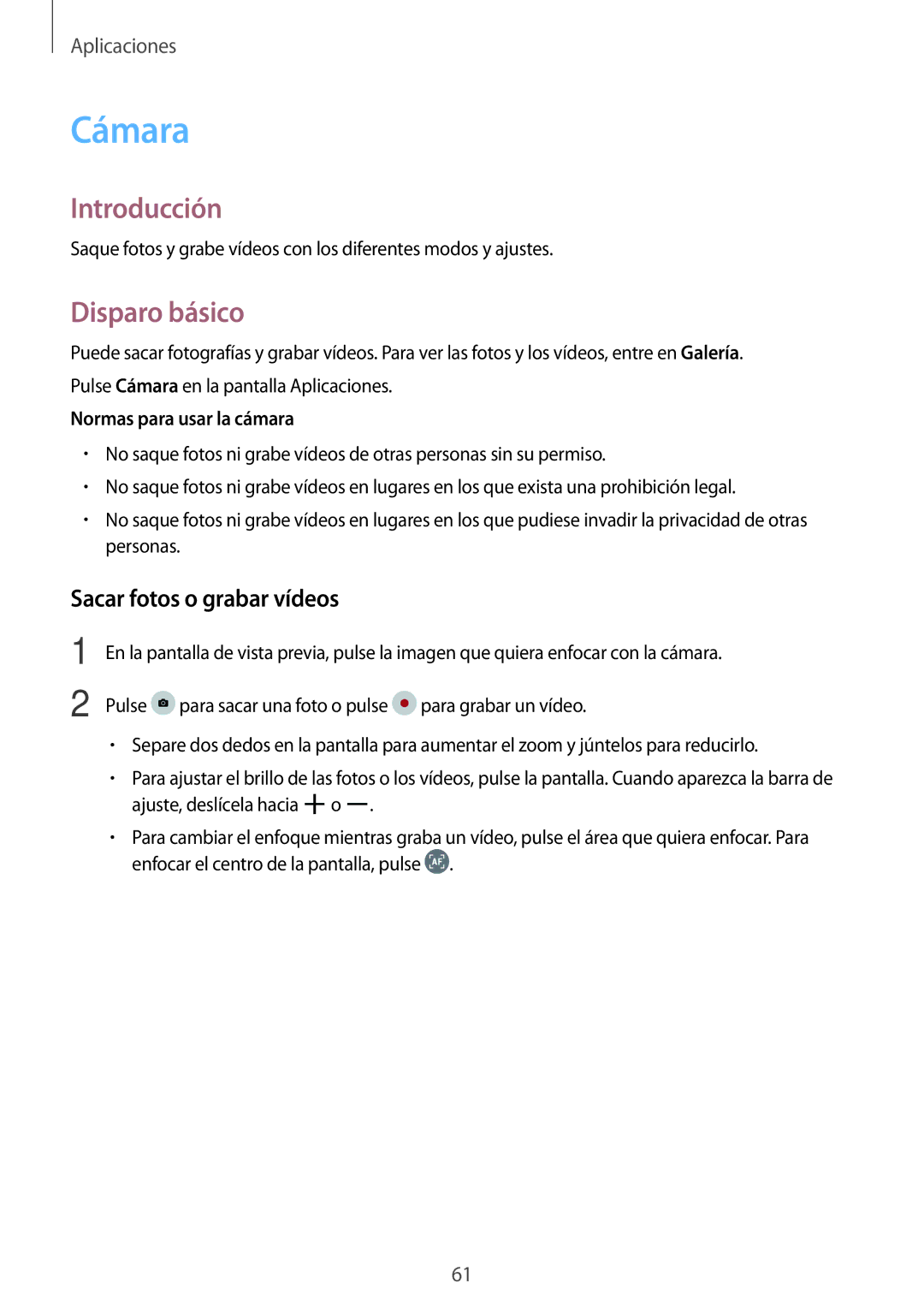Samsung SM-P580NZKAPHE manual Cámara, Disparo básico, Sacar fotos o grabar vídeos, Normas para usar la cámara 