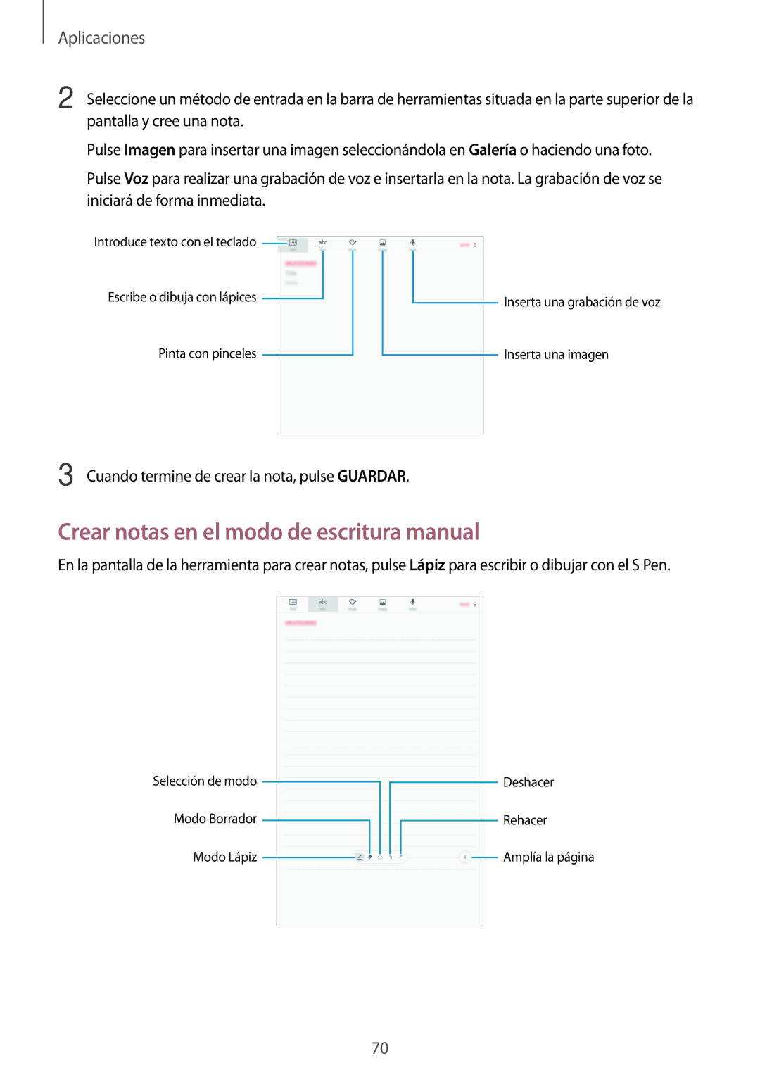 Samsung SM-P580NZKAPHE Crear notas en el modo de escritura manual 