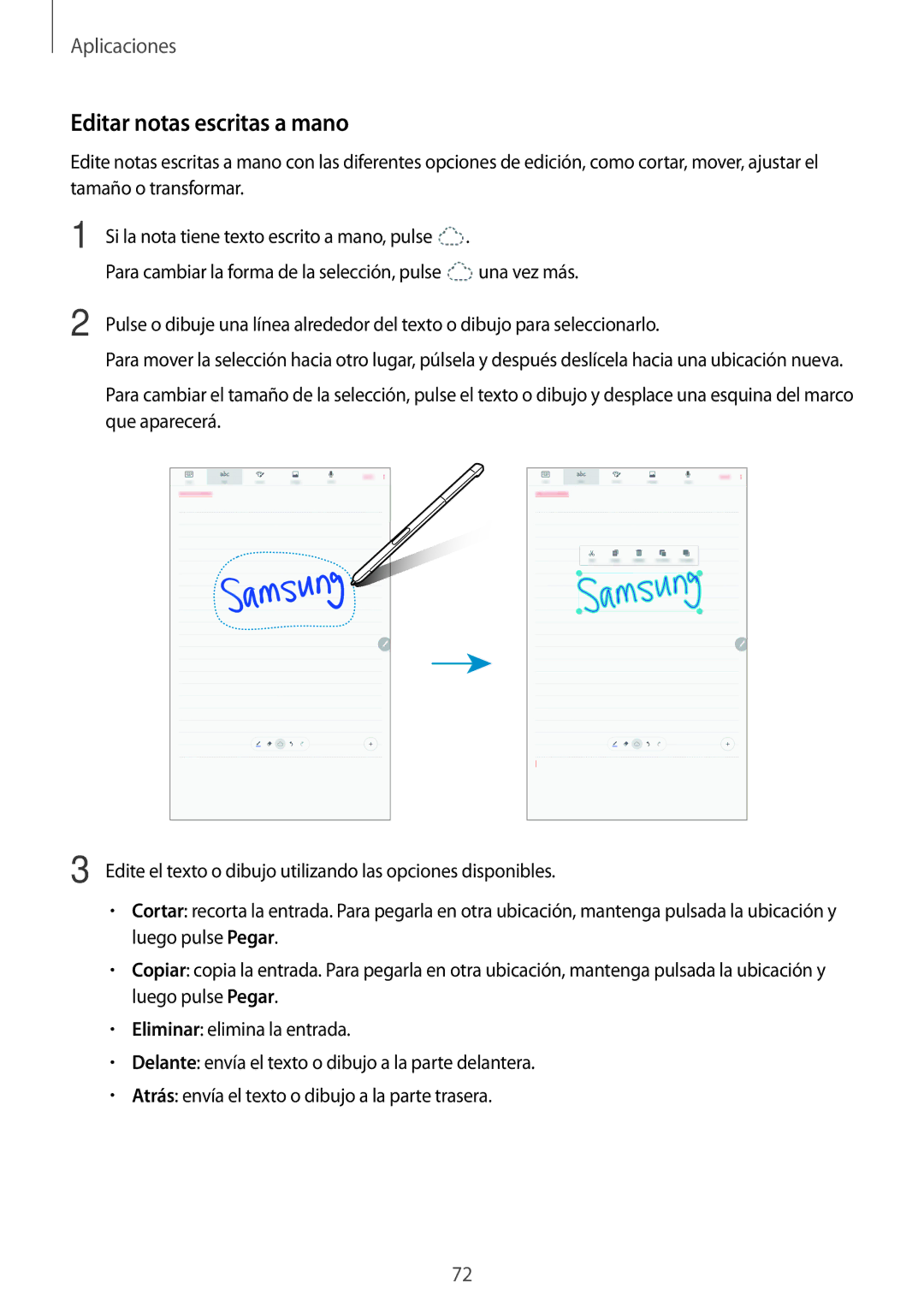 Samsung SM-P580NZKAPHE manual Editar notas escritas a mano 