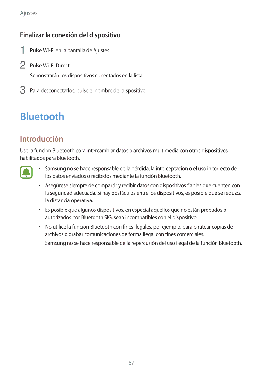 Samsung SM-P580NZKAPHE manual Bluetooth, Finalizar la conexión del dispositivo 