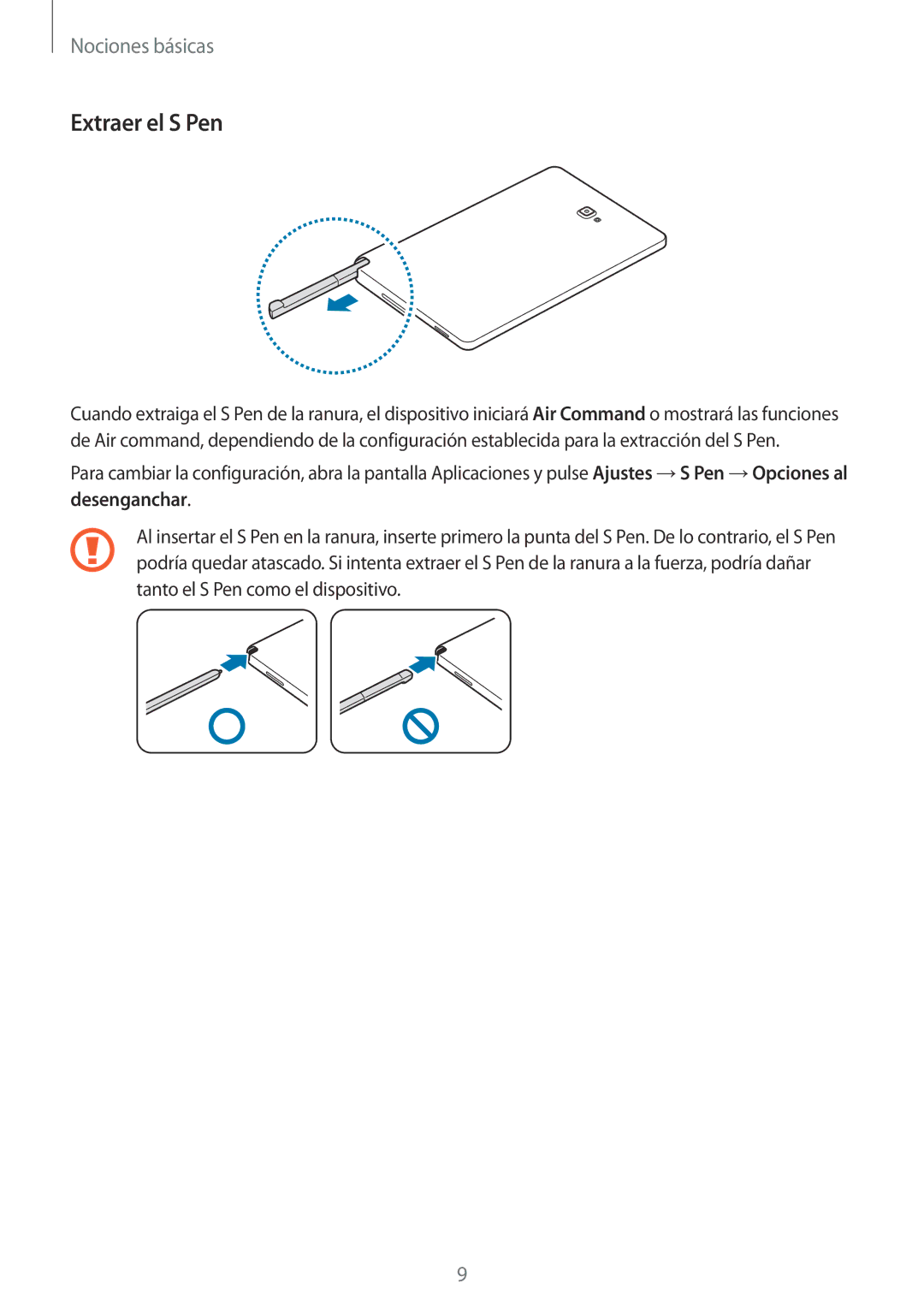 Samsung SM-P580NZKAPHE manual Extraer el S Pen 