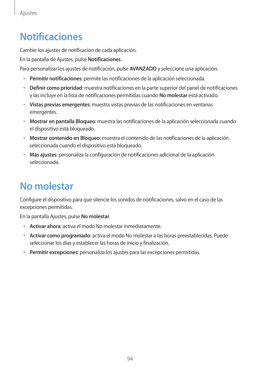 Samsung SM-P580NZKAPHE manual Notificaciones, No molestar 