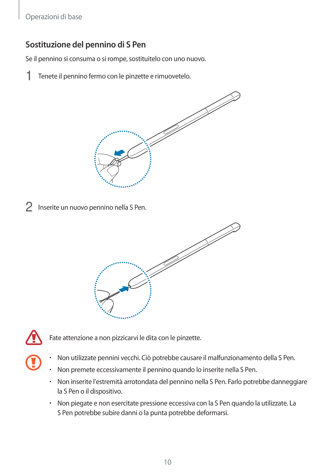 Samsung SM-P580NZKAITV, SM-P580NZKATUR, SM-P580NZWATUR manual Sostituzione del pennino di S Pen 