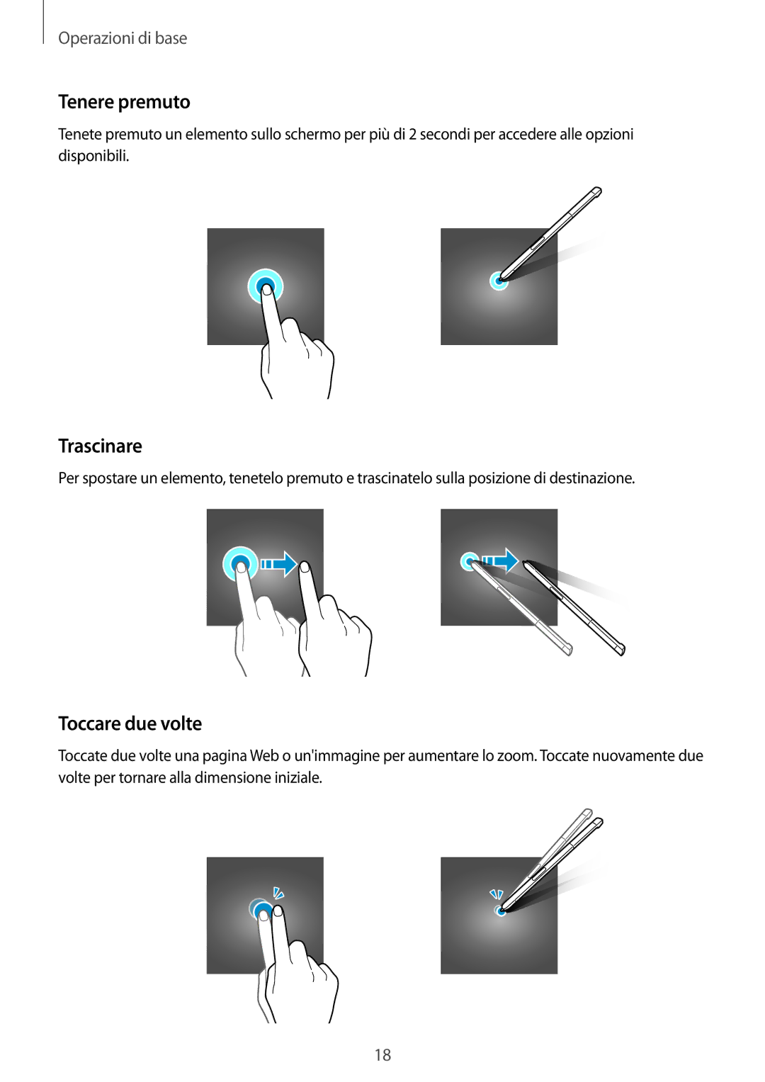 Samsung SM-P580NZKATUR, SM-P580NZKAITV, SM-P580NZWATUR manual Tenere premuto, Trascinare, Toccare due volte 