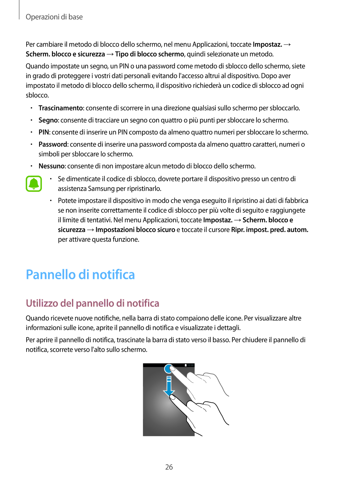 Samsung SM-P580NZWATUR, SM-P580NZKATUR, SM-P580NZKAITV manual Pannello di notifica, Utilizzo del pannello di notifica 