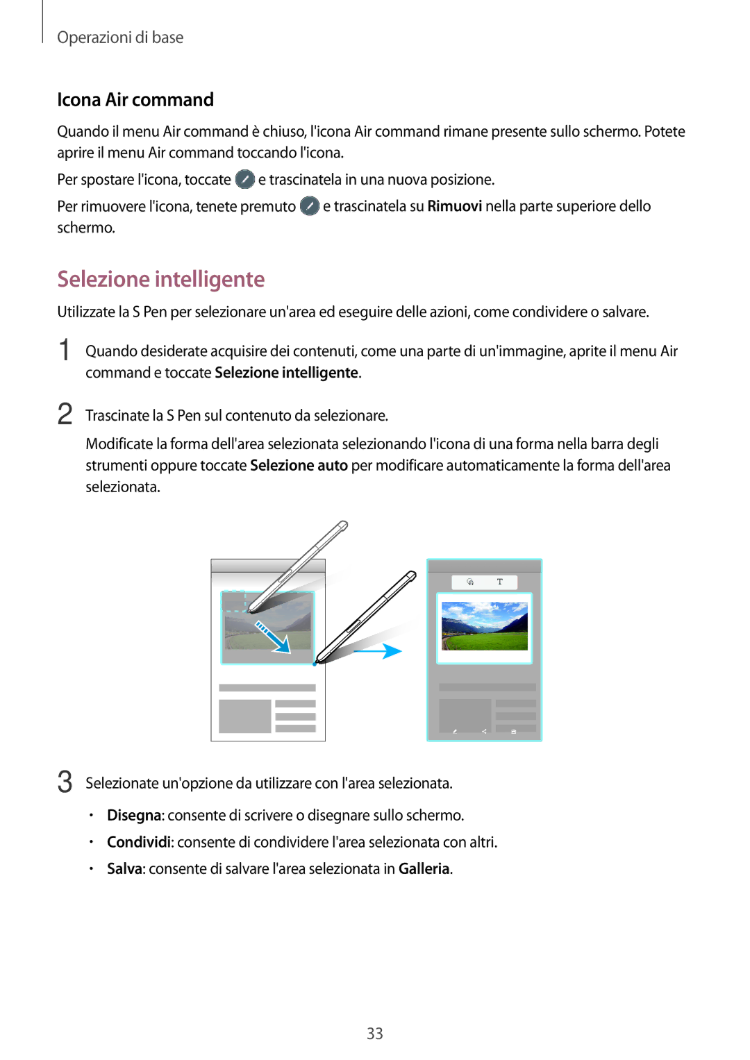 Samsung SM-P580NZKATUR, SM-P580NZKAITV, SM-P580NZWATUR manual Icona Air command, Command e toccate Selezione intelligente 