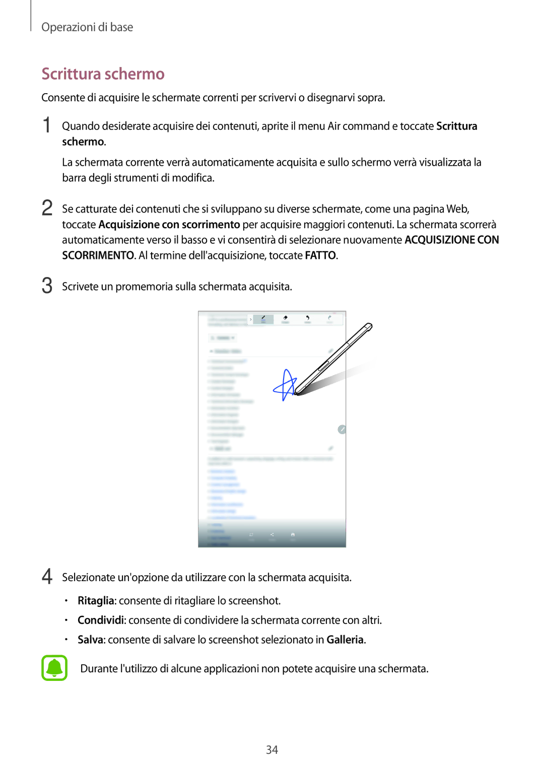 Samsung SM-P580NZKAITV, SM-P580NZKATUR, SM-P580NZWATUR manual Scrittura schermo, Schermo 