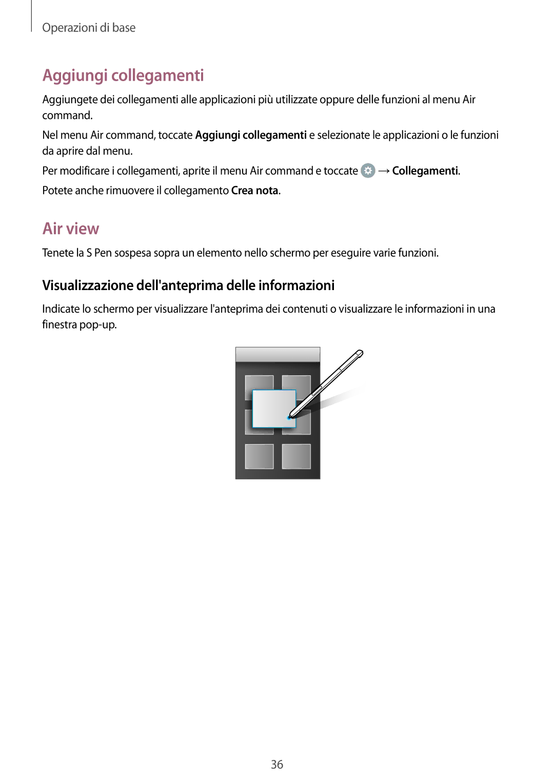 Samsung SM-P580NZKATUR, SM-P580NZKAITV Aggiungi collegamenti, Air view, Visualizzazione dellanteprima delle informazioni 