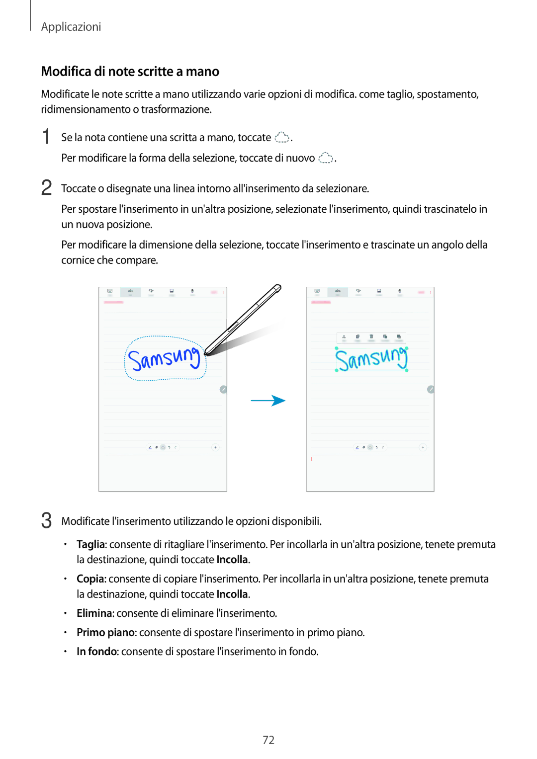 Samsung SM-P580NZKATUR, SM-P580NZKAITV, SM-P580NZWATUR manual Modifica di note scritte a mano 