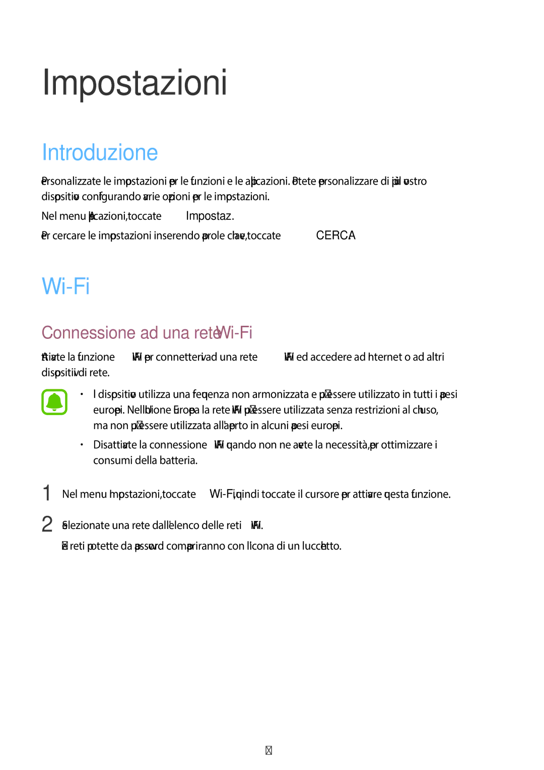 Samsung SM-P580NZKAITV, SM-P580NZKATUR, SM-P580NZWATUR manual Introduzione, Connessione ad una rete Wi-Fi 