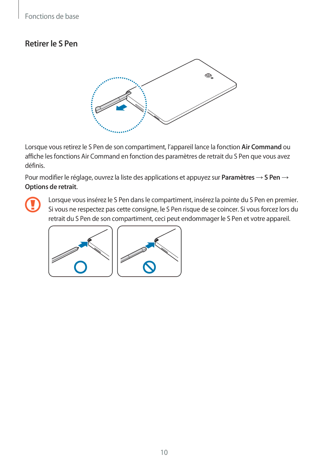 Samsung SM-P580NZKAXEF manual Retirer le S Pen 