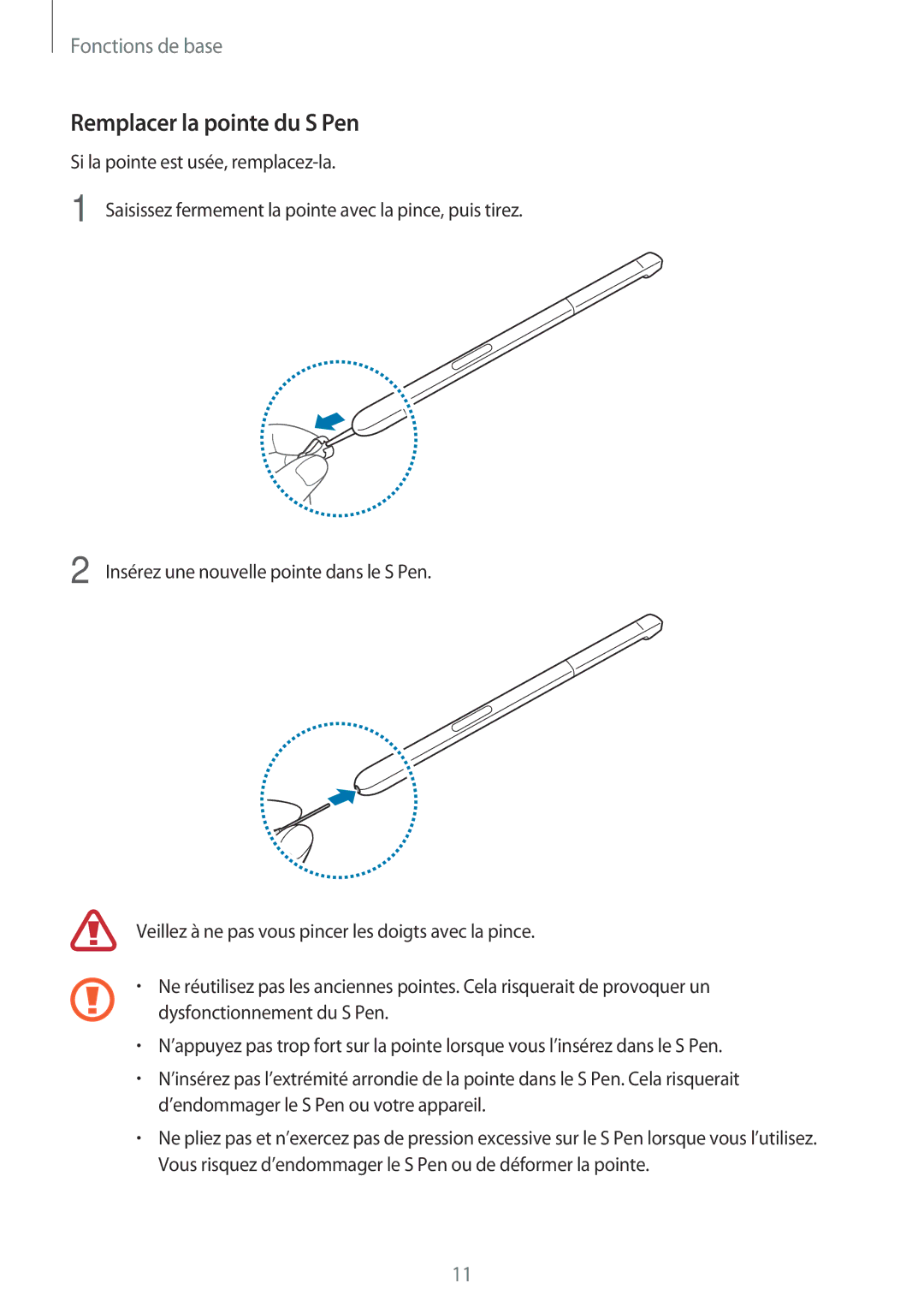 Samsung SM-P580NZKAXEF manual Remplacer la pointe du S Pen 