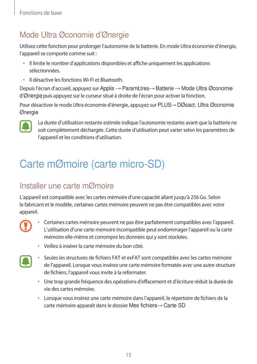 Samsung SM-P580NZKAXEF manual Carte mémoire carte micro-SD, Mode Ultra économie dénergie, Installer une carte mémoire 