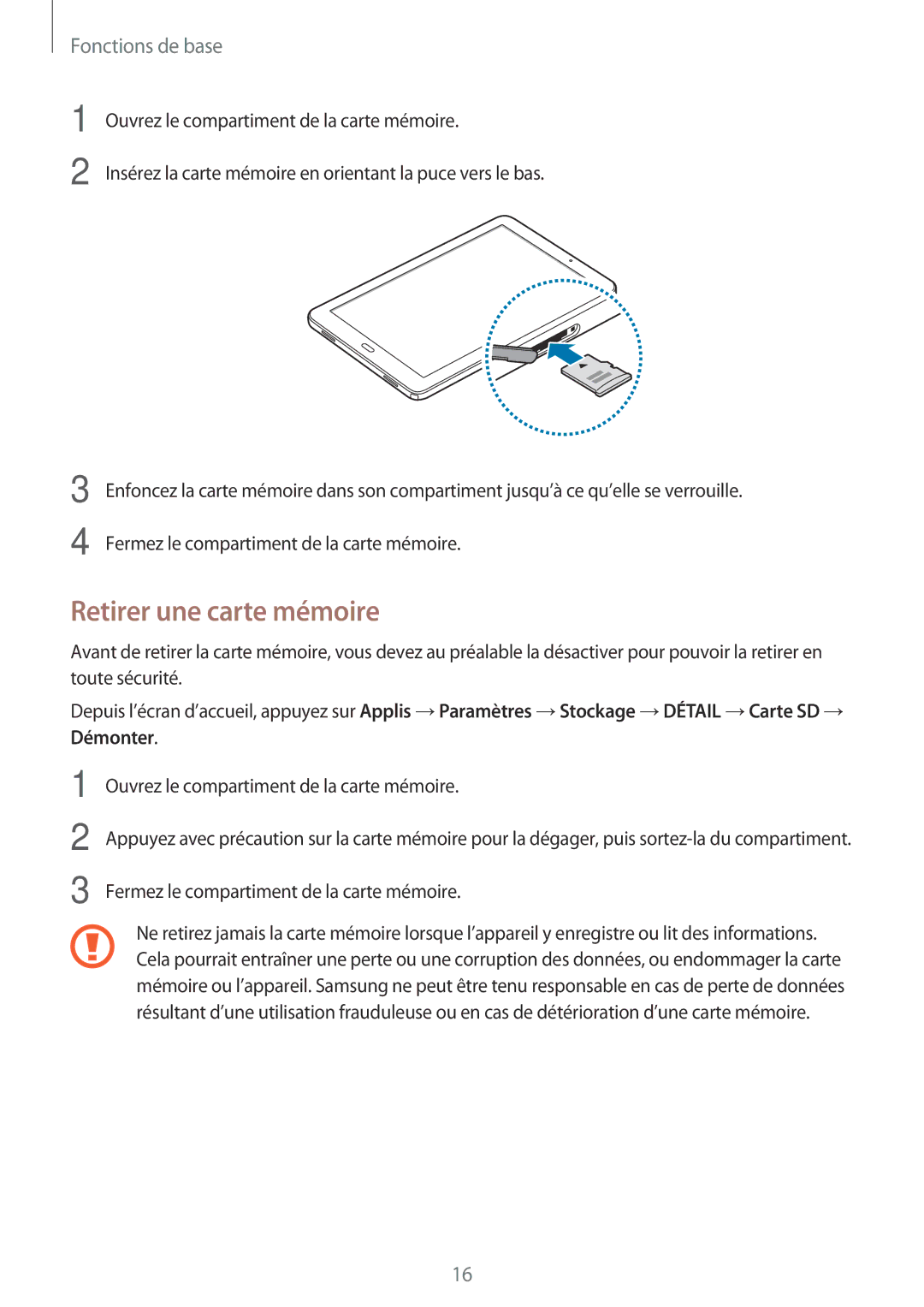 Samsung SM-P580NZKAXEF manual Retirer une carte mémoire 