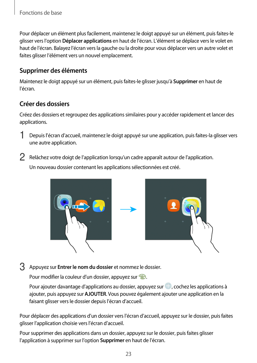 Samsung SM-P580NZKAXEF manual Supprimer des éléments, Créer des dossiers 