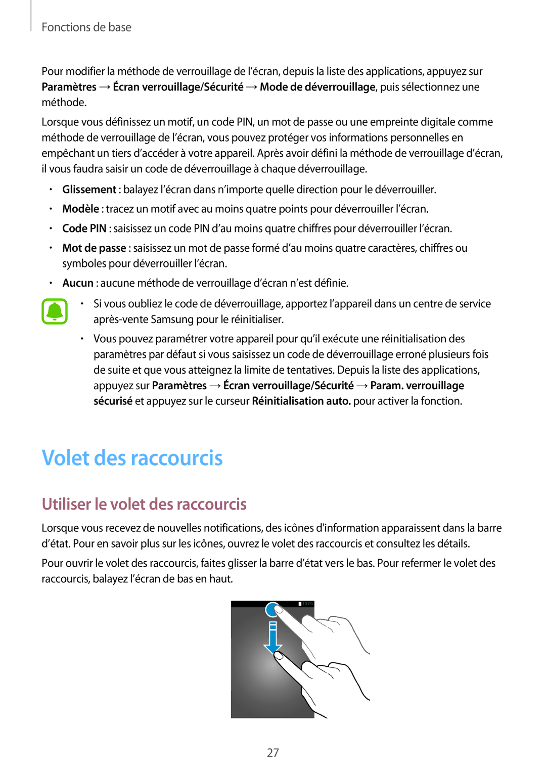 Samsung SM-P580NZKAXEF manual Volet des raccourcis, Utiliser le volet des raccourcis 