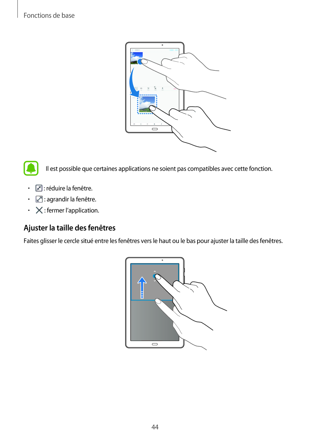 Samsung SM-P580NZKAXEF manual Ajuster la taille des fenêtres 