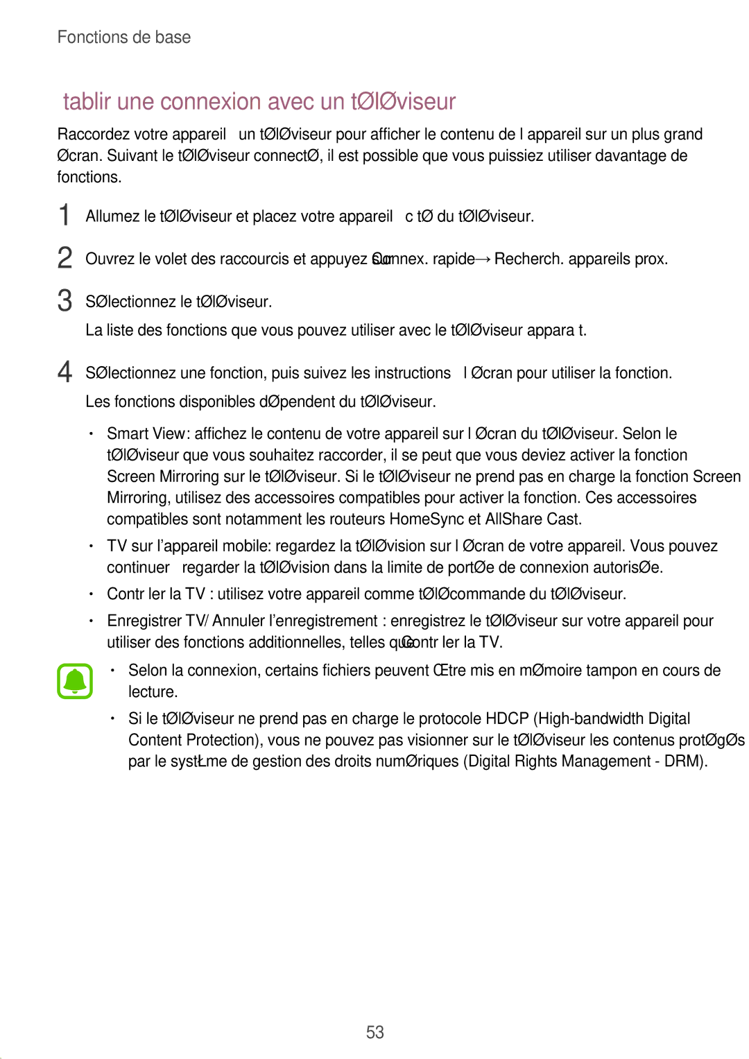 Samsung SM-P580NZKAXEF manual Établir une connexion avec un téléviseur 