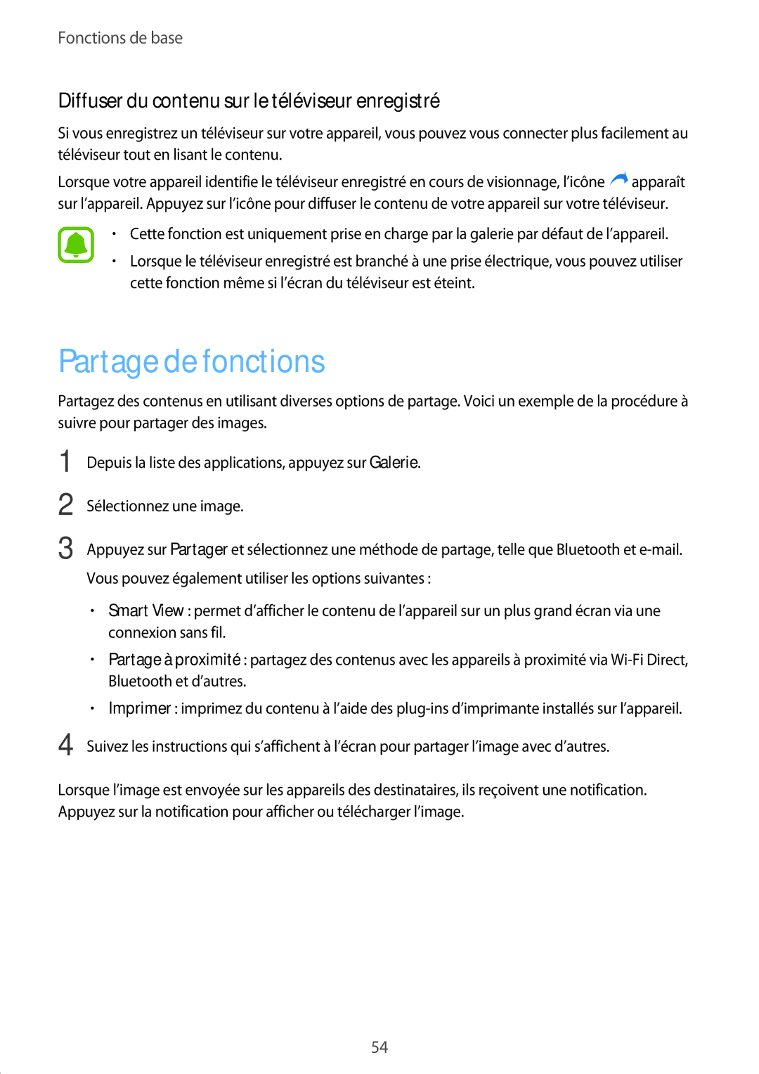 Samsung SM-P580NZKAXEF manual Partage de fonctions, Diffuser du contenu sur le téléviseur enregistré 