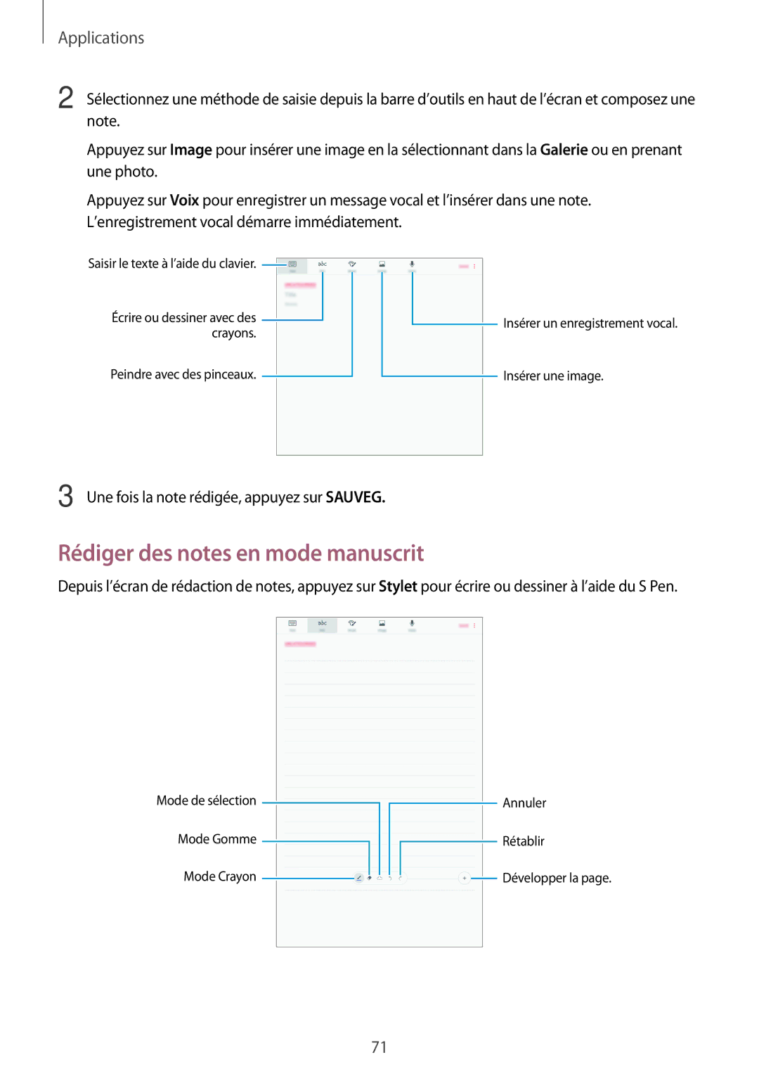 Samsung SM-P580NZKAXEF manual Rédiger des notes en mode manuscrit 