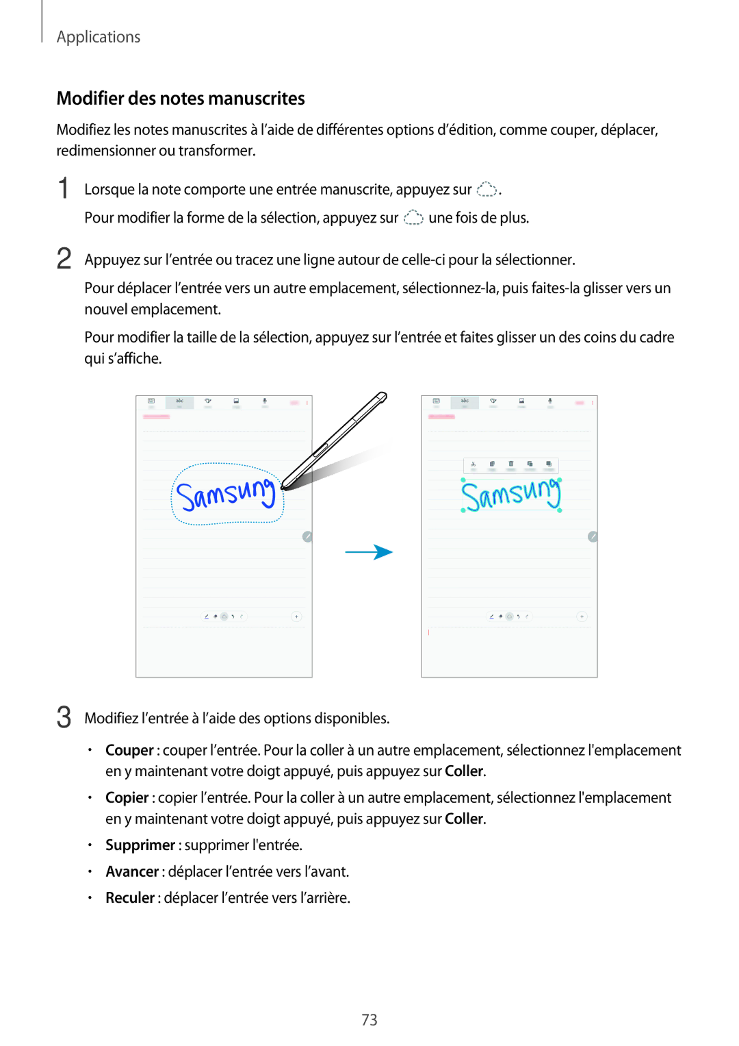 Samsung SM-P580NZKAXEF manual Modifier des notes manuscrites 