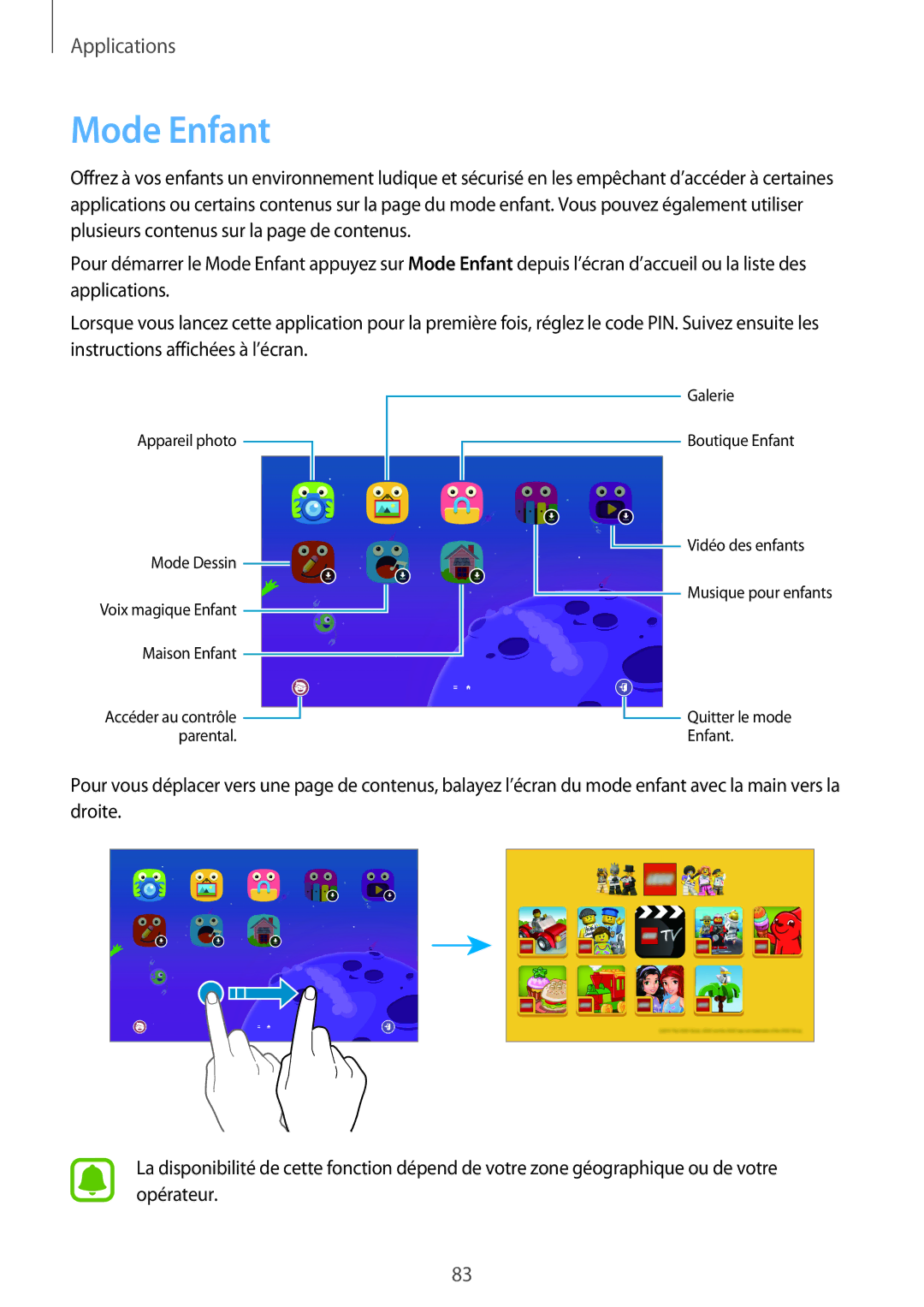 Samsung SM-P580NZKAXEF manual Mode Enfant 