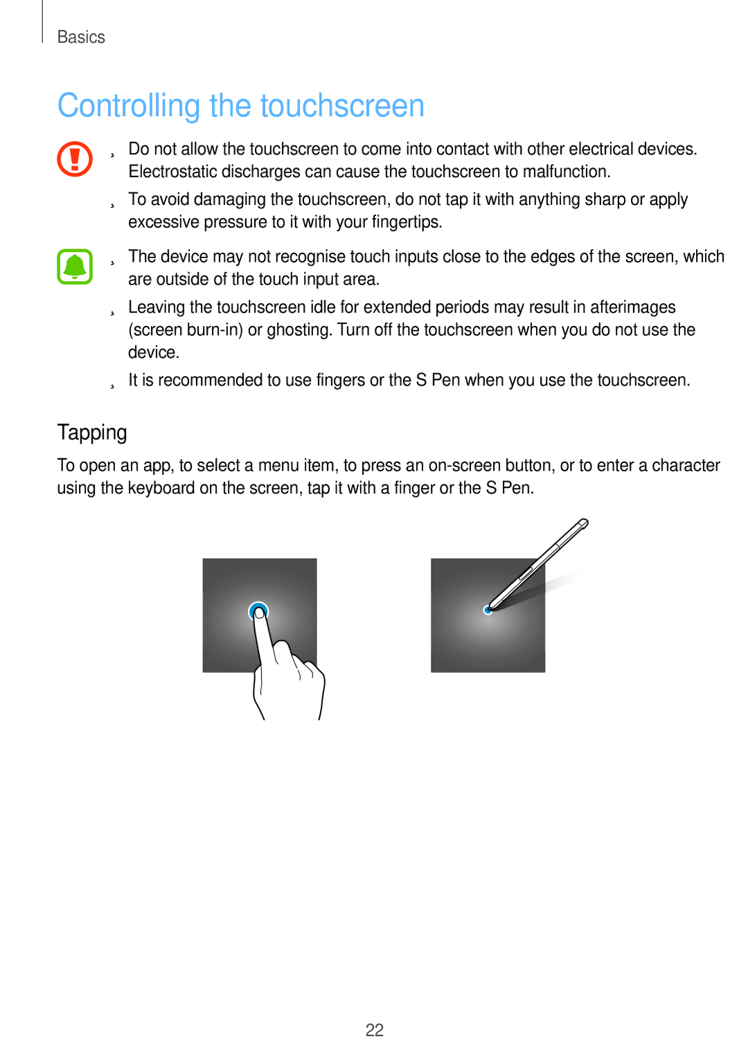 Samsung SM-P585YZWAXXV, SM-P585NZKAKSA, SM-P585NZWAKSA, SM-P585YZKAXXV manual Controlling the touchscreen, Tapping 